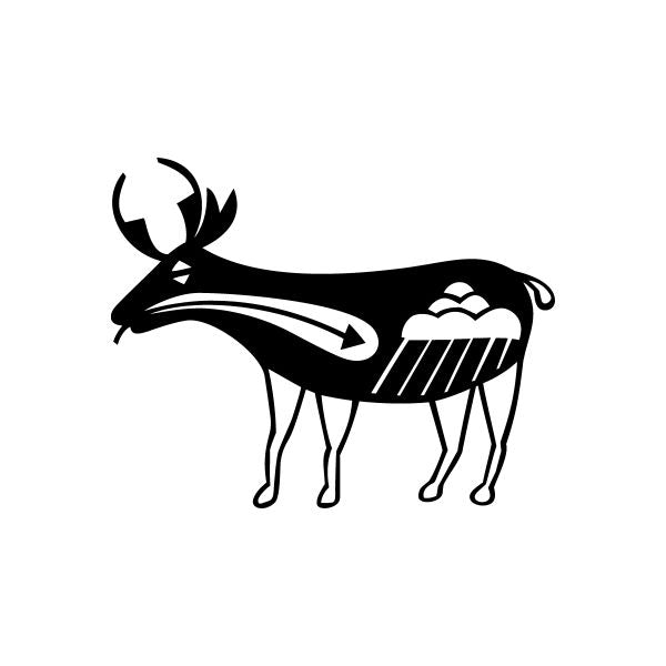 Black deer decal with native-style tribal markings and arrow motif, with feather headdress