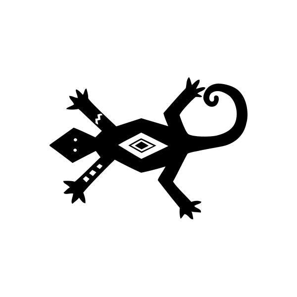Native lizard symbol decal, black geometric design with diamond and spiral accents