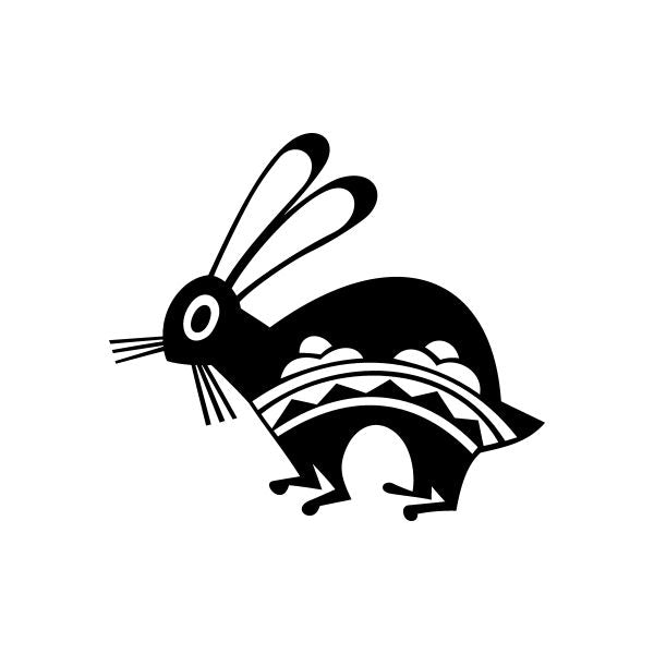 Black rabbit decal with native-inspired geometric patterns and long ears