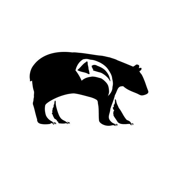 Roaming bear decal, black with white silhouette and circular arrow accents