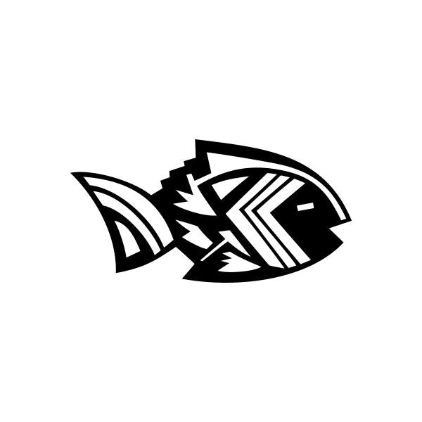 Black geometric trout decal with Native-inspired tribal design