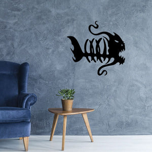 Skeleton fish wall decal, black stylized fish with exposed bones and fins