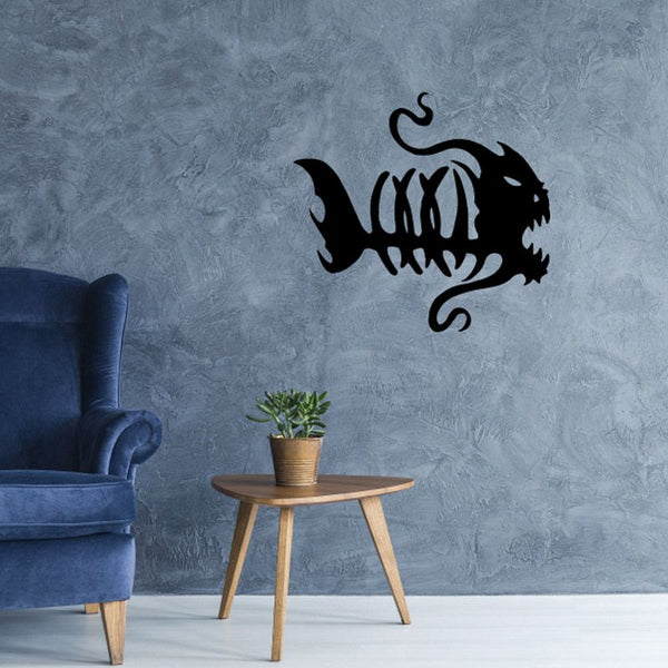 Skeleton fish wall decal, black stylized fish with exposed bones and fins