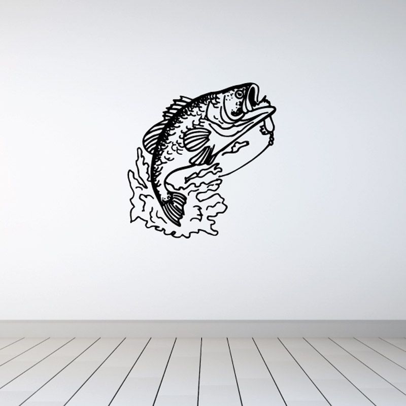 Image of Splashing Hooked Bass Fish Decal