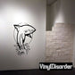 Black line-art shark wall decal with splashing tail and open mouth.