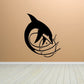 Black dolphin and moon wall decal with splash wave lines
