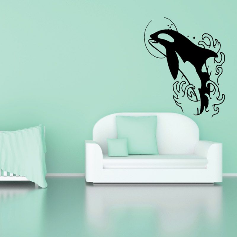 Image of Splashing Orca Whale and Moon Decal