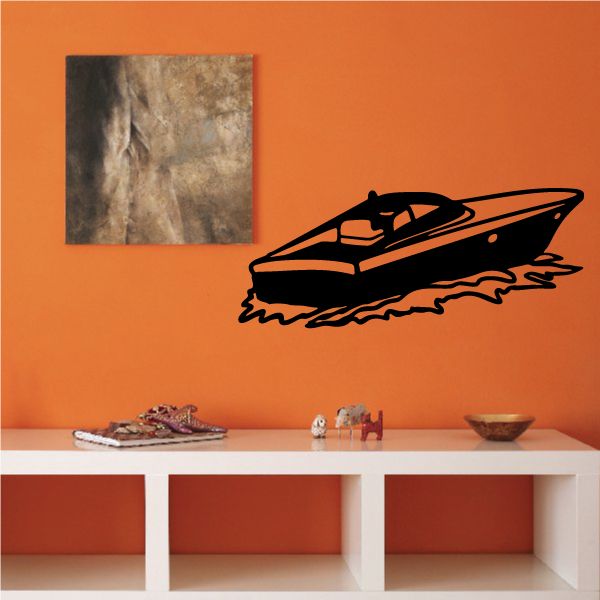 Black speedboat decal with splash water waves design