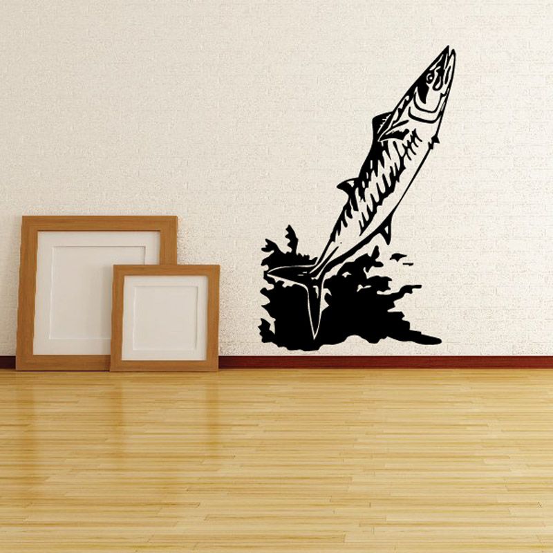 Wahoo fish splash wall decal, black fish silhouette with splash lines.
