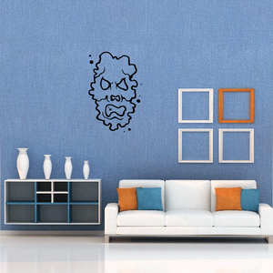 Splattered mask decal with outlined mask face and black splatter accents