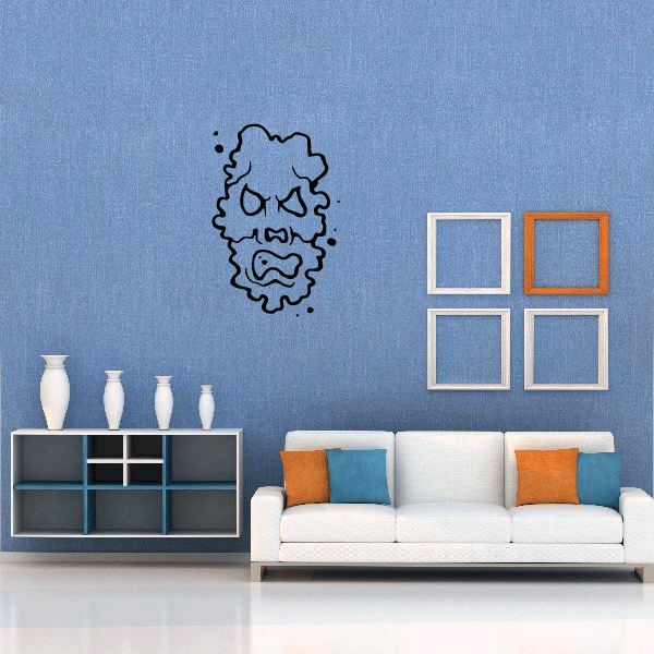 Splattered mask decal with outlined mask face and black splatter accents
