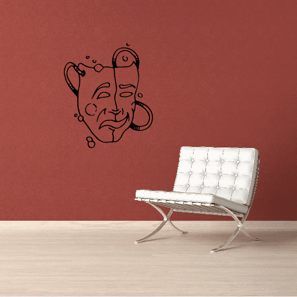 Split comedy and tragedy face masks decal with line-art faces