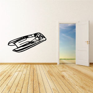 Speedboat decal, black outline side view with bold design lines