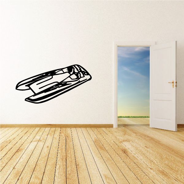Speedboat decal, black outline side view with bold design lines