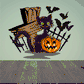 Spooky cat with pumpkin and flying bats printed die-cut decal
