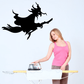 Spooky flying witch decal, black silhouette on broom.