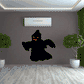 Black ghost sticker with orange jack-o-lantern face