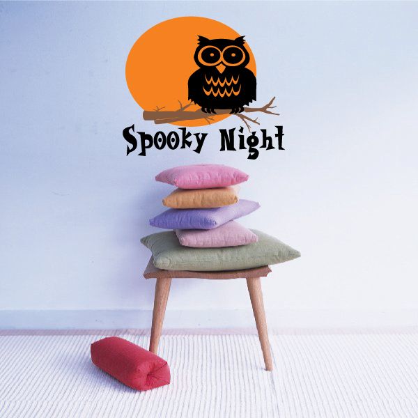 Halloween owl wall decal with orange moon and 'Spooky Night' lettering