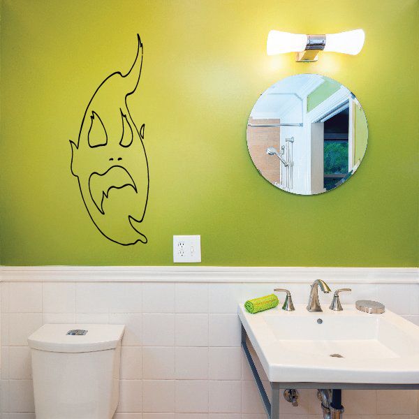 Black spooky ghost outline decal with flame-shaped head and wavy mouth
