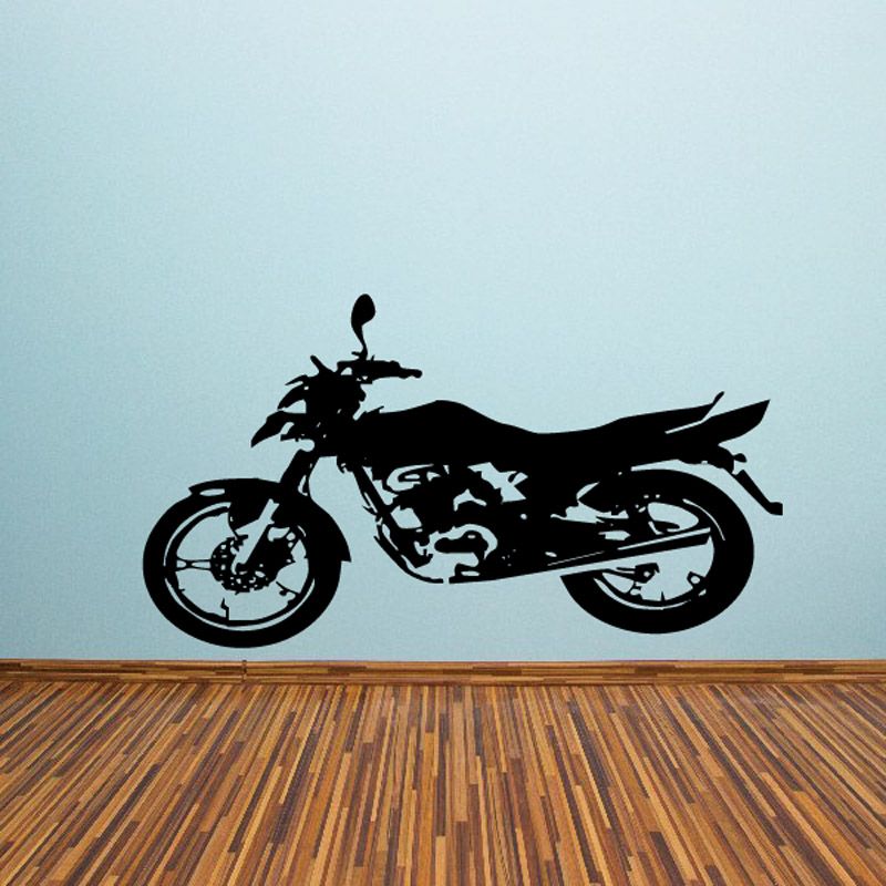 Sport bike decal with black motorcycle silhouette, side view