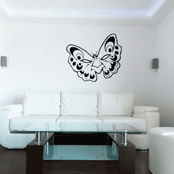 Spotted butterfly masquerade mask wall decal, black-and-white butterfly face design
