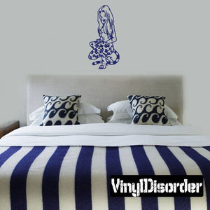 Blue spotted cat girl vinyl decal with seated cat design