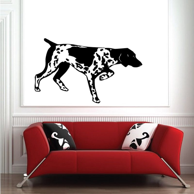 Spotted hunting dog decal, black-and-white dog silhouette with speckled spots