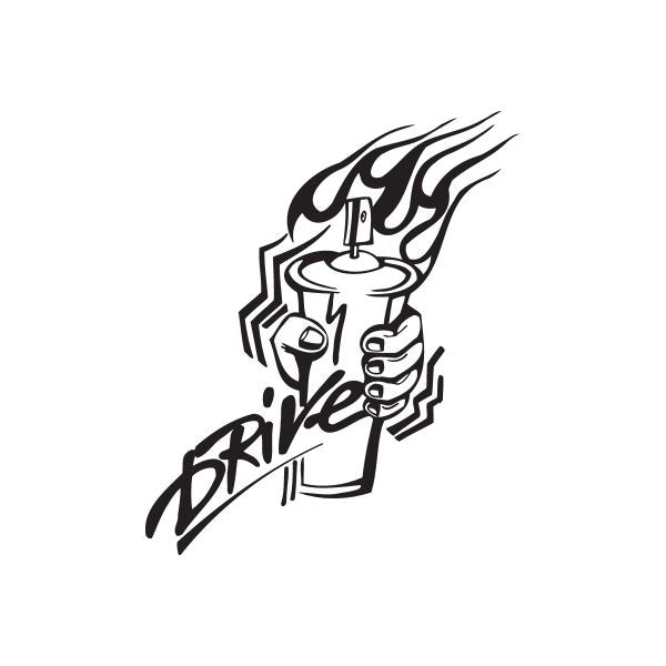 Spray paint can drive decal, black and white graffiti can graphic