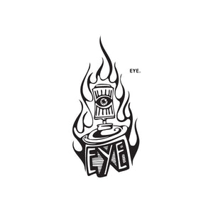 Decal: black flame skull eye design with small 'EYE.' text