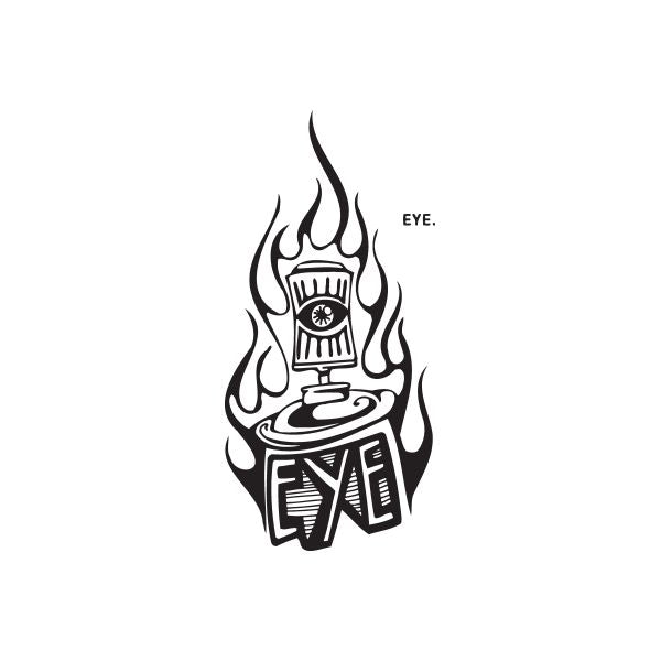 Decal: black flame skull eye design with small 'EYE.' text