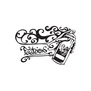 Spray paint can fashion decal, black and white swirls and spray can graphic
