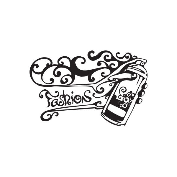 Spray paint can fashion decal, black and white swirls and spray can graphic
