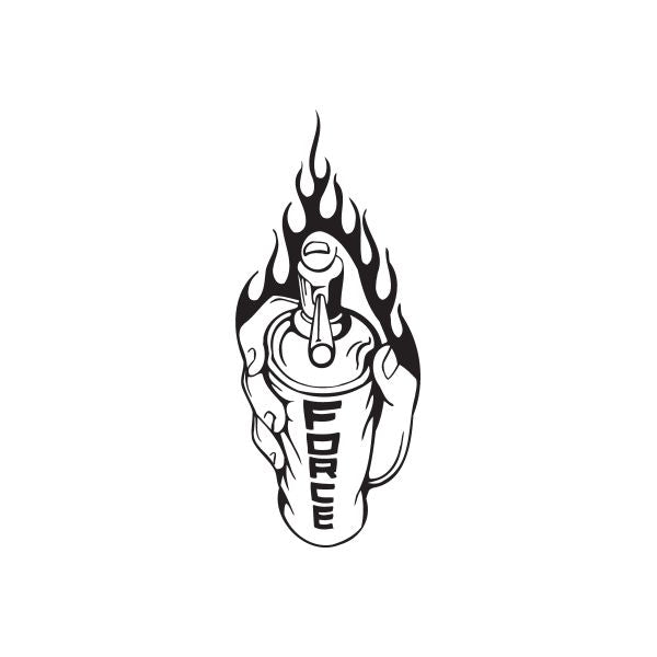 Flame skull spray paint can decal, black line art