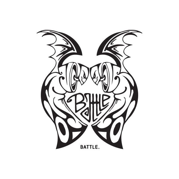 Black battle-themed graphic decal sticker with winged bats and bold lettering