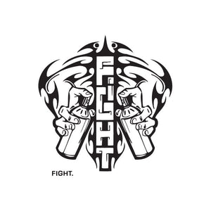 Fight decal featuring crossed fists and flame design, bold 'FIGHT' text