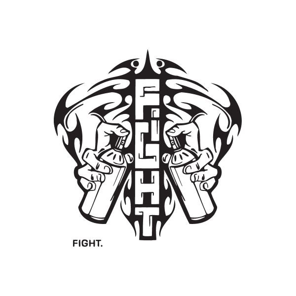 Fight decal featuring crossed fists and flame design, bold 'FIGHT' text