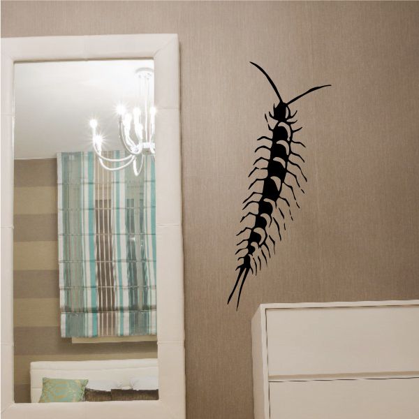 Black millipede wall decal with spread legs insect illustration