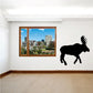 Sprinting moose decal with black silhouette of a running moose with antlers