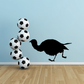 Turkey hen silhouette decal, black sprinting figure with four soccer balls