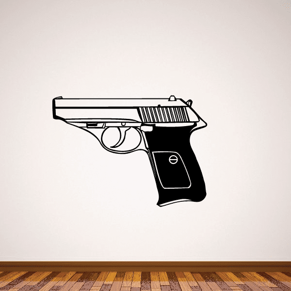 Semi-automatic pistol detail decal with black-and-white handgun silhouette