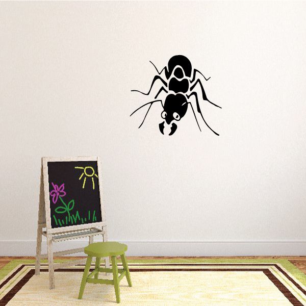Spying ant decal, black cartoon ant with raised antenna and small body