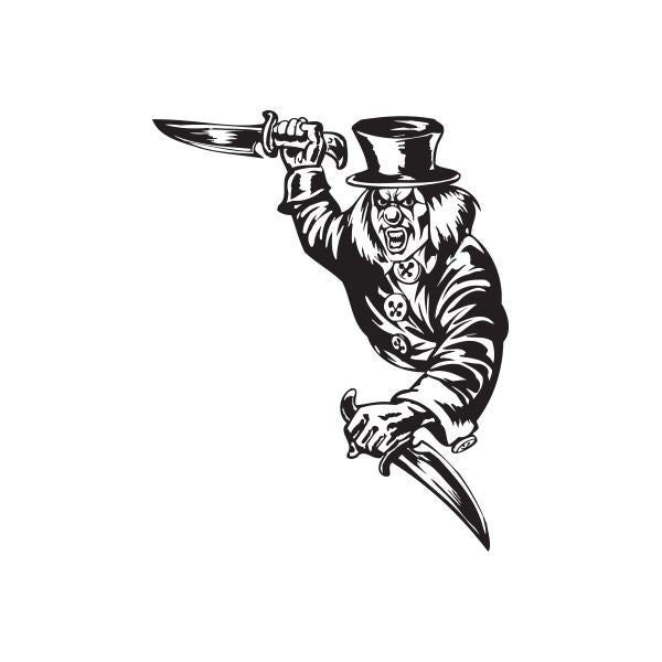 Black and white clown in top hat holding a dagger decal
