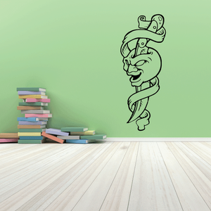 Green illustrated face mask with ribbon decal, wall sticker