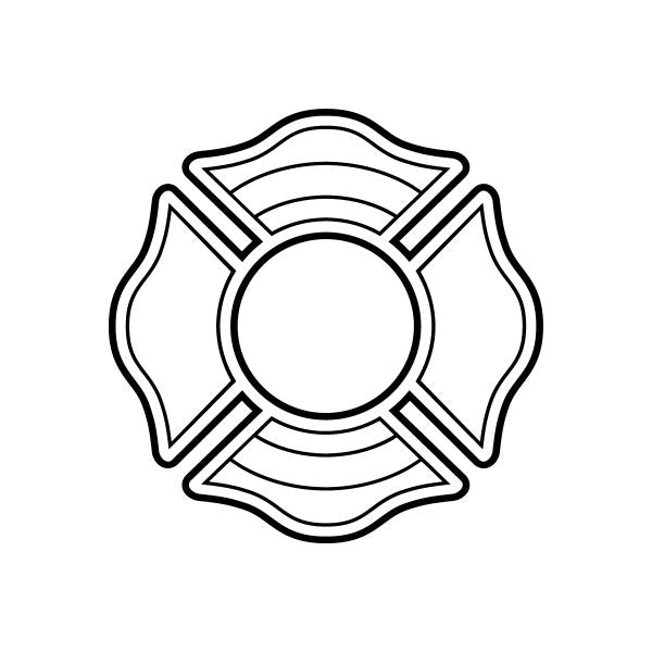 Standard Fire crest decal: circular emblem with cross-like outline, black ink