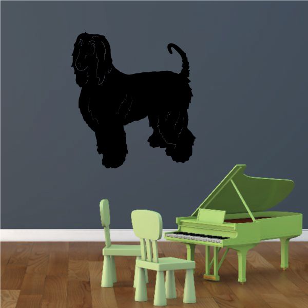 Standing Afghan Hound decal featuring a dark dog silhouette facing right