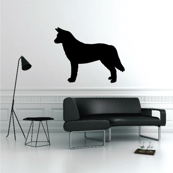 Standing Alaskan Malamute dog silhouette wall decal, black