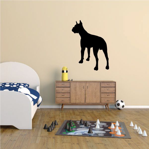 Standing boxer dog decal, black silhouette of a standing dog.