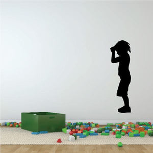 Praying boy wall decal, black standing silhouette with hands clasped