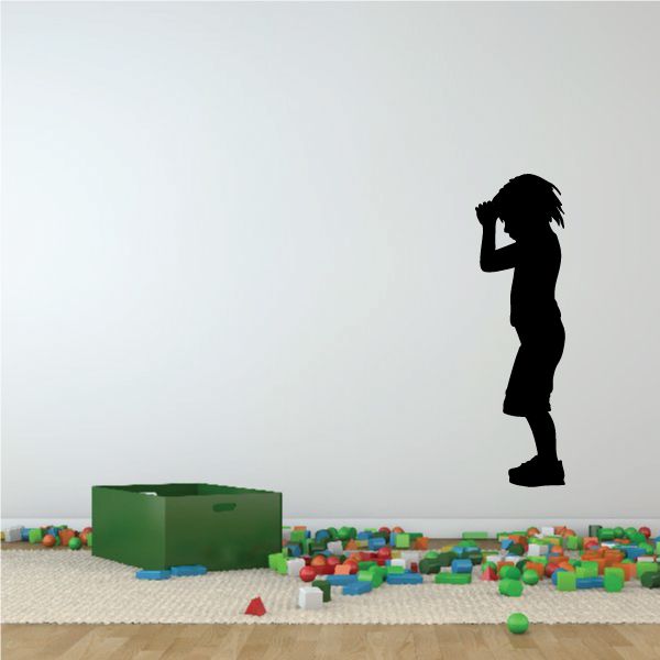 Praying boy wall decal, black standing silhouette with hands clasped