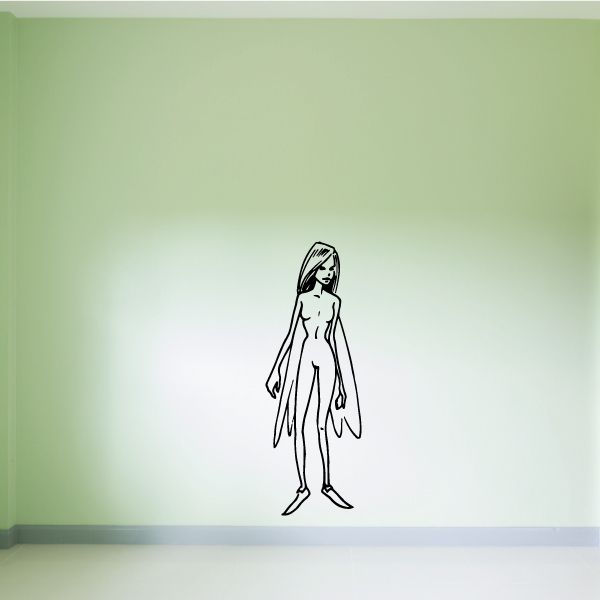 Standing fairy decal with standing female outline and small wings
